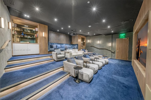 650 NE 32nd St Unit 3708, Miami, FL 33137 - home theater room featuring carpet, recessed lighting, and wallpapered walls
