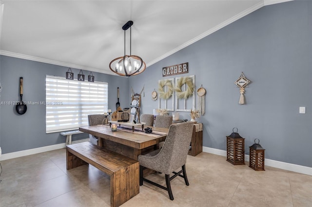 15760 SW 45th St, Miami, FL 33185 - dining area with a chandelier, crown molding, baseboards, and light tile patterned floors