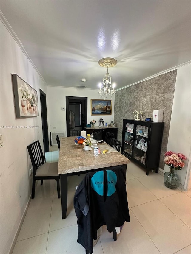 544 NW 96th St, Miami, FL 33150 - dining space with a chandelier, crown molding, light tile patterned floors, and baseboards