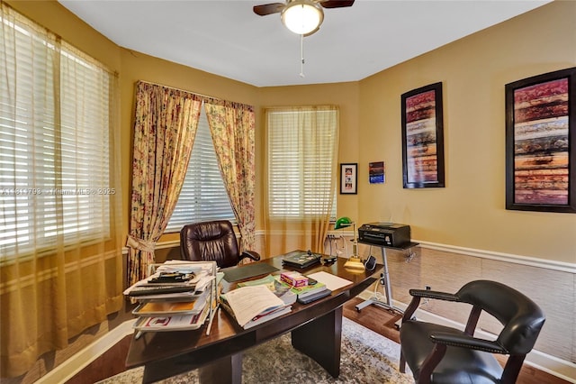 14520 SW 37th St, Miramar, FL 33027 - office area featuring wood finished floors and a ceiling fan