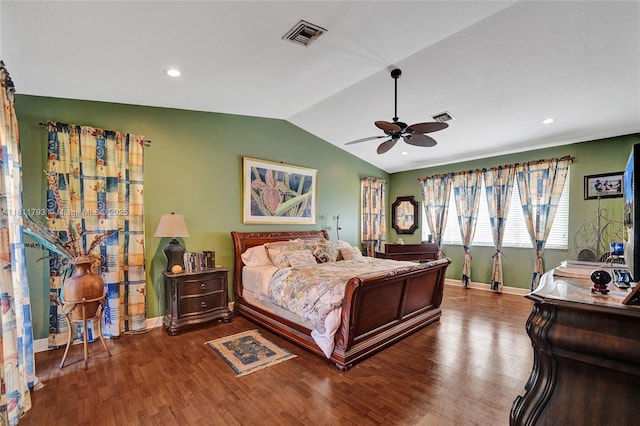 14520 SW 37th St, Miramar, FL 33027 - bedroom with vaulted ceiling, wood finished floors, baseboards, a ceiling fan, and recessed lighting