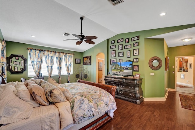 14520 SW 37th St, Miramar, FL 33027 - bedroom featuring lofted ceiling, wood finished floors, baseboards, arched walkways, and recessed lighting