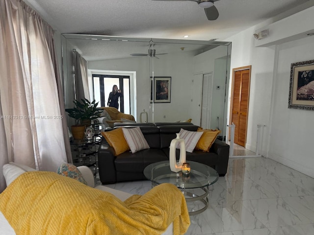 3297 W 70th St, Hialeah, FL 33018 - living area with a ceiling fan, light marble finish floors, and baseboards