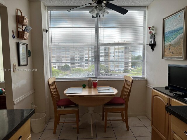 1100 NW Saint Charles Pl Unit 411, Pembroke Pines, FL 33026 - dining space featuring ceiling fan, light tile patterned floors, and baseboards