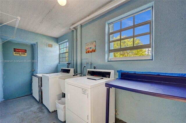 1775 N Andrews Sq Unit 104W, Fort Lauderdale, FL 33311 - community laundry with washing machine and clothes dryer, a textured wall, and a textured ceiling