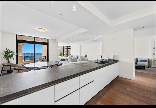 7055 Fisher Island Dr Unit 7055, Miami Beach, FL 33109 - kitchen featuring a sink, open floor plan, dark countertops, and expansive windows