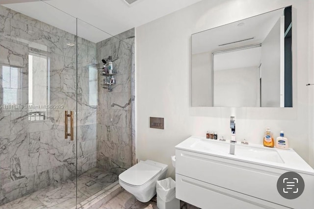 7055 Fisher Island Dr Unit 7055, Miami Beach, FL 33109 - bathroom with a marble finish shower, toilet, vanity, and marble look tiles
