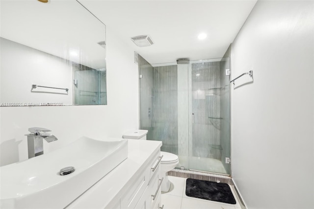 1351 NE Miami Gardens Dr Unit 1111E, Miami, FL 33179 - bathroom with vanity, toilet, tile patterned flooring, a shower stall, and recessed lighting