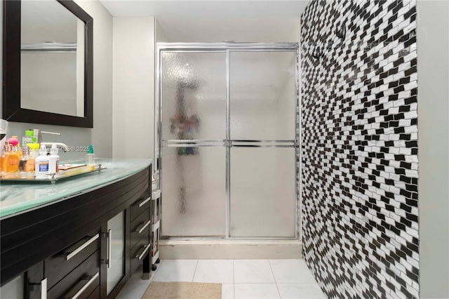 3003 30th Ln, Green Acres, FL 33463 - full bath featuring vanity, a stall shower, and tile patterned flooring