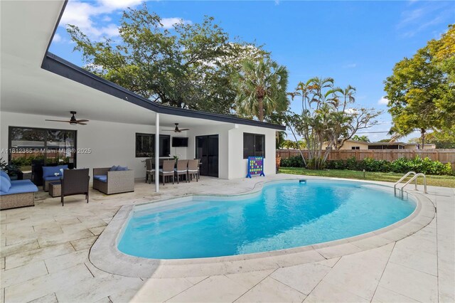 5131 Monroe St, Hollywood, FL 33021 - view of pool featuring ceiling fan, a patio, an outdoor hangout area, and outdoor dining space