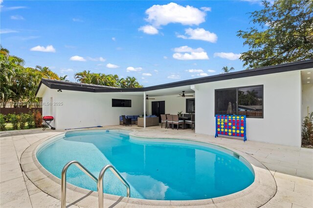 5131 Monroe St, Hollywood, FL 33021 - view of pool featuring an outdoor living space, a ceiling fan, and a patio