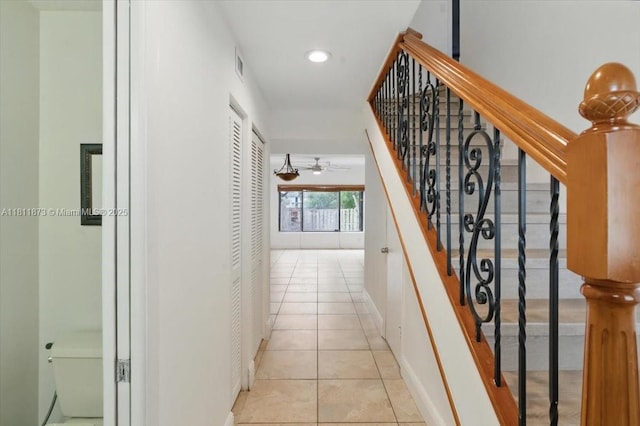 4225 N 76th Ave, Davie, FL 33024 - corridor with light tile patterned floors, recessed lighting, stairs, and baseboards