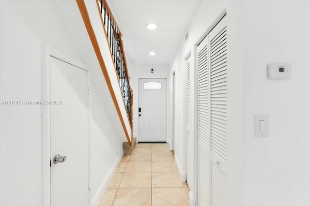 4225 N 76th Ave, Davie, FL 33024 - corridor featuring stairway, recessed lighting, baseboards, and light tile patterned floors