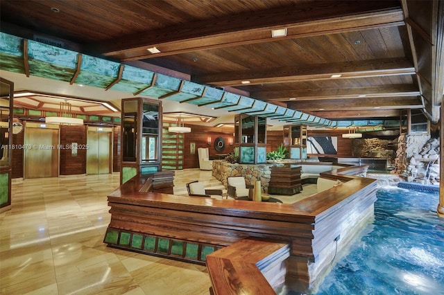 1000 Quayside Te Unit 509, Miami, FL 33138 - building lobby featuring a wood ceiling with exposed beams