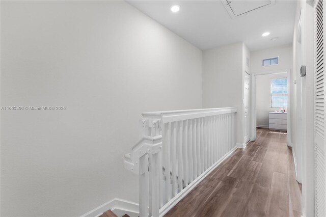 9214 W 33rd Ln, Hialeah, FL 33018 - corridor featuring an upstairs landing, baseboards, wood finished floors, and recessed lighting