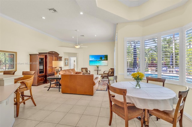 1220 Iris Ct, Weston, FL 33326 - living area featuring healthy amount of natural light, ornamental molding, recessed lighting, light tile patterned floors, and ceiling fan