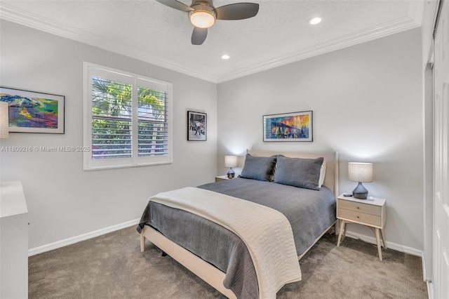 1220 Iris Ct, Weston, FL 33326 - bedroom featuring carpet, baseboards, recessed lighting, crown molding, and ceiling fan
