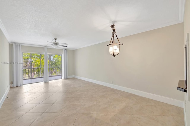 1055 Country Club Dr Unit 406, Margate, FL 33063 - unfurnished room featuring ceiling fan, baseboards, light tile patterned floors, crown molding, and a textured ceiling