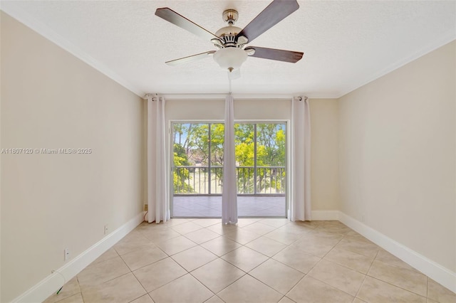 1055 Country Club Dr Unit 406, Margate, FL 33063 - spare room featuring ceiling fan, a textured ceiling, light tile patterned floors, and baseboards