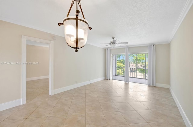 1055 Country Club Dr Unit 406, Margate, FL 33063 - unfurnished room featuring a ceiling fan, ornamental molding, light tile patterned floors, a textured ceiling, and baseboards