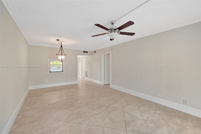 1055 Country Club Dr Unit 406, Margate, FL 33063 - unfurnished room featuring a ceiling fan, crown molding, light tile patterned flooring, a textured ceiling, and baseboards