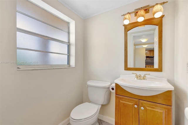 1055 Country Club Dr Unit 406, Margate, FL 33063 - bathroom with toilet, vanity, ornamental molding, and baseboards