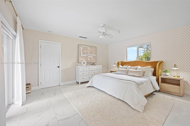 17243 SW 87th Ave, Palmetto Bay, FL 33157 - bedroom with light marble finish floors, ceiling fan, and baseboards