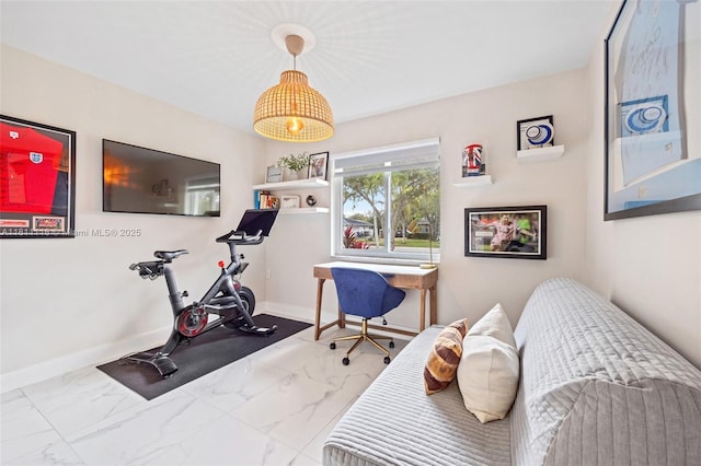 17243 SW 87th Ave, Palmetto Bay, FL 33157 - exercise room with marble look tile flooring and baseboards