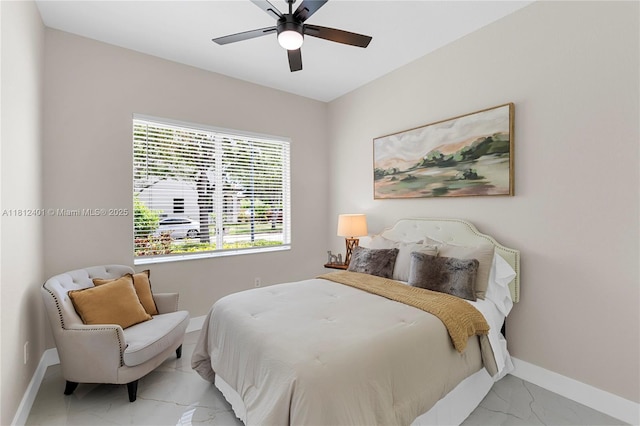 8887 NW 139th Ter, Miami Lakes, FL 33018 - bedroom with light marble finish floors, baseboards, and a ceiling fan