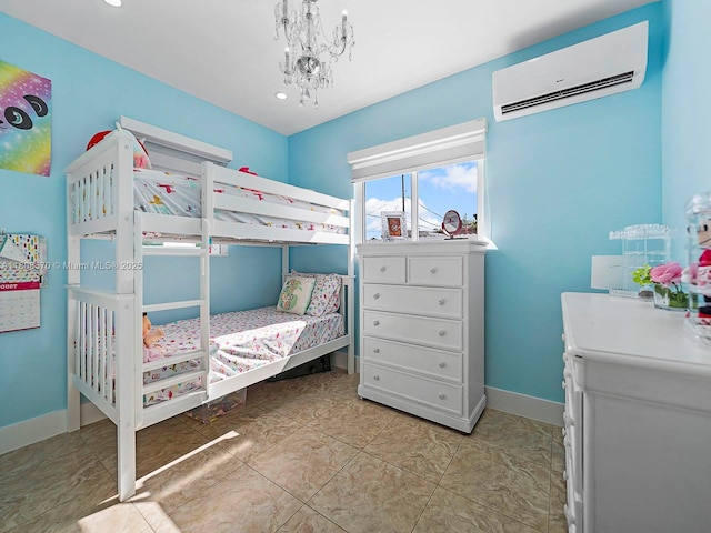 11755 SW 187th St, Miami, FL 33177 - bedroom featuring a wall unit AC, baseboards, recessed lighting, and a chandelier