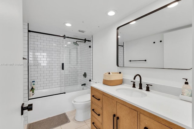 5701 Collins Ave Unit 712, Miami Beach, FL 33140 - bathroom with vanity, toilet, combined bath / shower with glass door, tile patterned floors, and recessed lighting