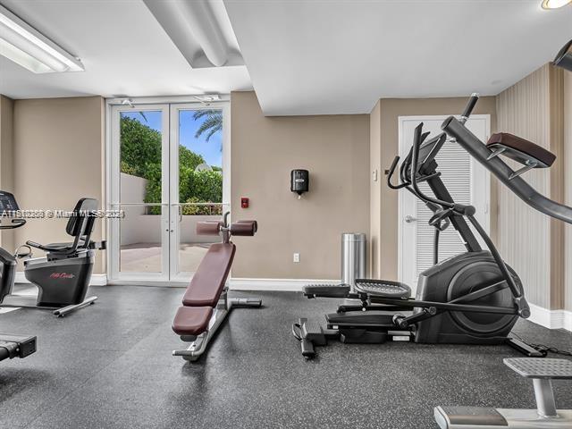4100 Salzedo St Unit 901, Coral Gables, FL 33146 - workout area with french doors and baseboards