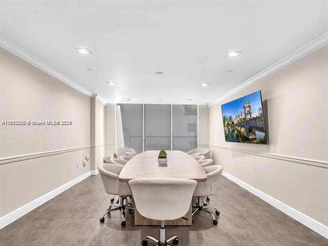 4100 Salzedo St Unit 901, Coral Gables, FL 33146 - dining area with ornamental molding, baseboards, recessed lighting, and an office area