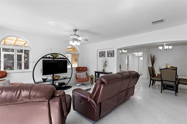 10421 NW 21st St, Pembroke Pines, FL 33026 - living room with a chandelier, healthy amount of natural light, and light tile patterned floors