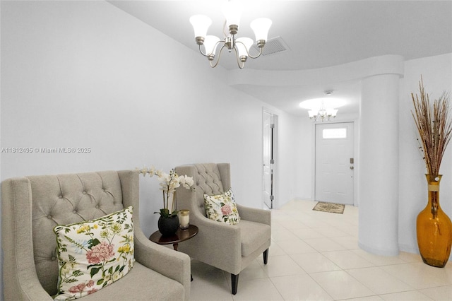 10421 NW 21st St, Pembroke Pines, FL 33026 - sitting room with a chandelier and light tile patterned floors