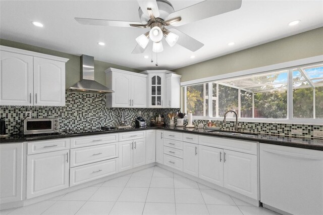 10421 NW 21st St, Pembroke Pines, FL 33026 - kitchen featuring wall chimney range hood, a sink, white dishwasher, black electric cooktop, and backsplash