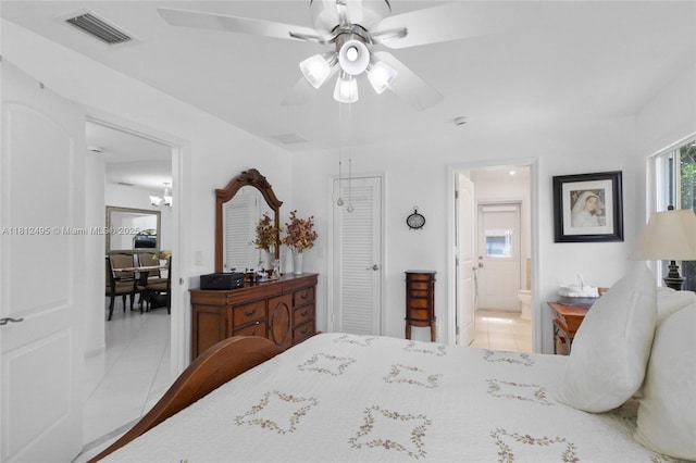 10421 NW 21st St, Pembroke Pines, FL 33026 - bedroom with tile patterned floors, ensuite bathroom, and a ceiling fan