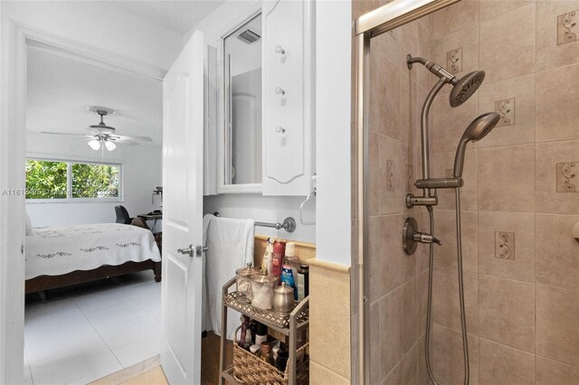 10421 NW 21st St, Pembroke Pines, FL 33026 - ensuite bathroom featuring a stall shower, a ceiling fan, and tile patterned floors
