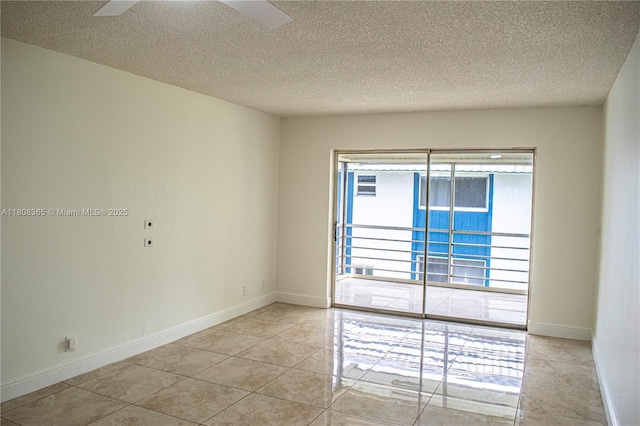 3090 Holiday Springs Blvd Unit 305, Margate, FL 33063 - empty room featuring a textured ceiling, light tile patterned flooring, ceiling fan, and baseboards
