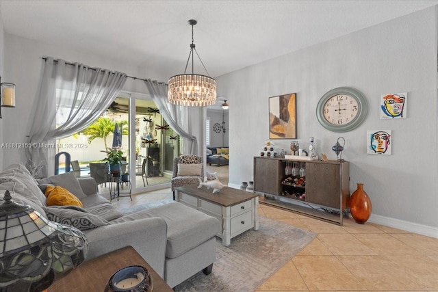 18342 NW 11th St, Pembroke Pines, FL 33029 - living room with baseboards, a chandelier, and light tile patterned floors