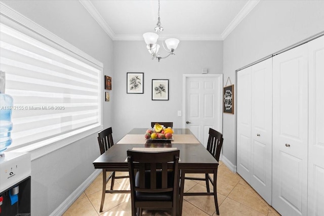 18342 NW 11th St, Pembroke Pines, FL 33029 - dining area with a chandelier, light tile patterned floors, crown molding, and baseboards