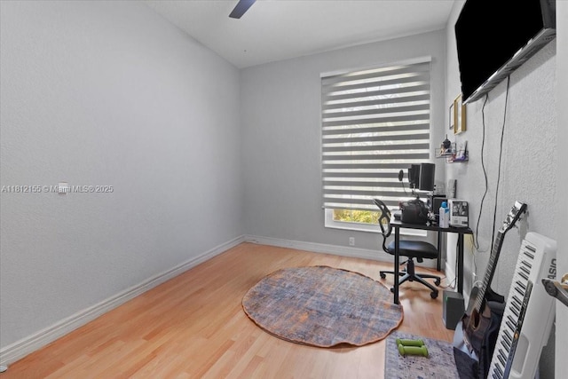 18342 NW 11th St, Pembroke Pines, FL 33029 - home office with wood finished floors, baseboards, and a ceiling fan