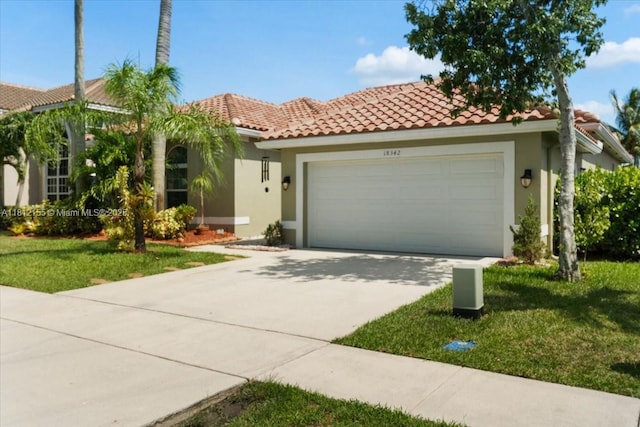 18342 NW 11th St, Pembroke Pines, FL 33029 - mediterranean / spanish house featuring stucco siding, an attached garage, a tiled roof, and driveway