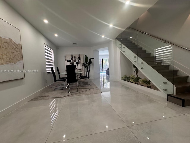 10003 NW 89th Ter, Doral, FL 33178 - dining space with baseboards, stairs, plenty of natural light, and recessed lighting