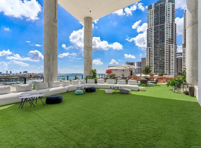 398 NE 5th St Unit 2704, Miami, FL 33132 - view of community with a city view, a water view, and a yard