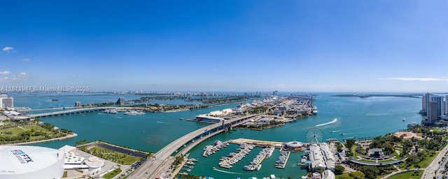 398 NE 5th St Unit 2704, Miami, FL 33132 - bird's eye view of a nearby body of water, numerous boat docks, and a notable bridge