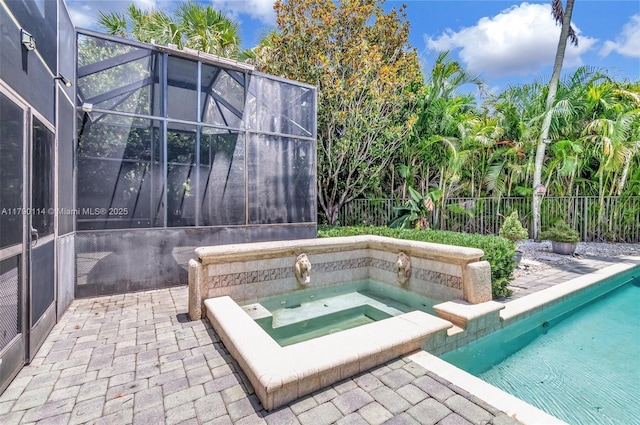 8244 Lakeview Dr, West Palm Beach, FL 33412 - view of swimming pool with glass enclosure and an in-ground hot tub