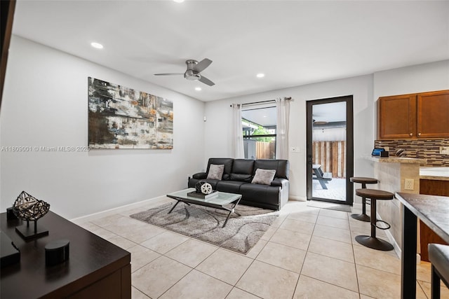 23900 SW 118th Ave, Homestead, FL 33032 - living area featuring ceiling fan, recessed lighting, light tile patterned floors, and baseboards