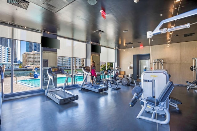 2602 E Hallandale Beach Blvd Unit R1709, Hallandale Beach, FL 33009 - gym featuring wood walls