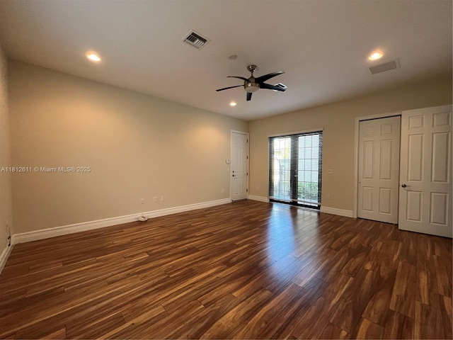 8248 Lost Creek Ln, Delray Beach, FL 33446 - unfurnished room with dark wood finished floors, baseboards, ceiling fan, and recessed lighting